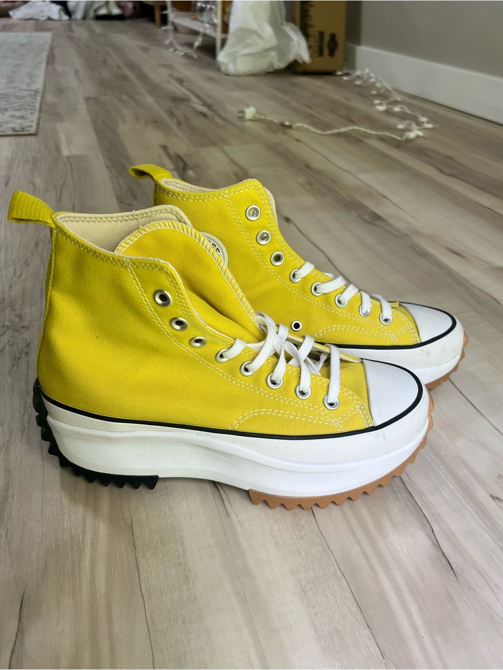 NEW. ONLY TRIED ON. Converse Yellow High-Top Platform Sneakers - Picture 2 of 11